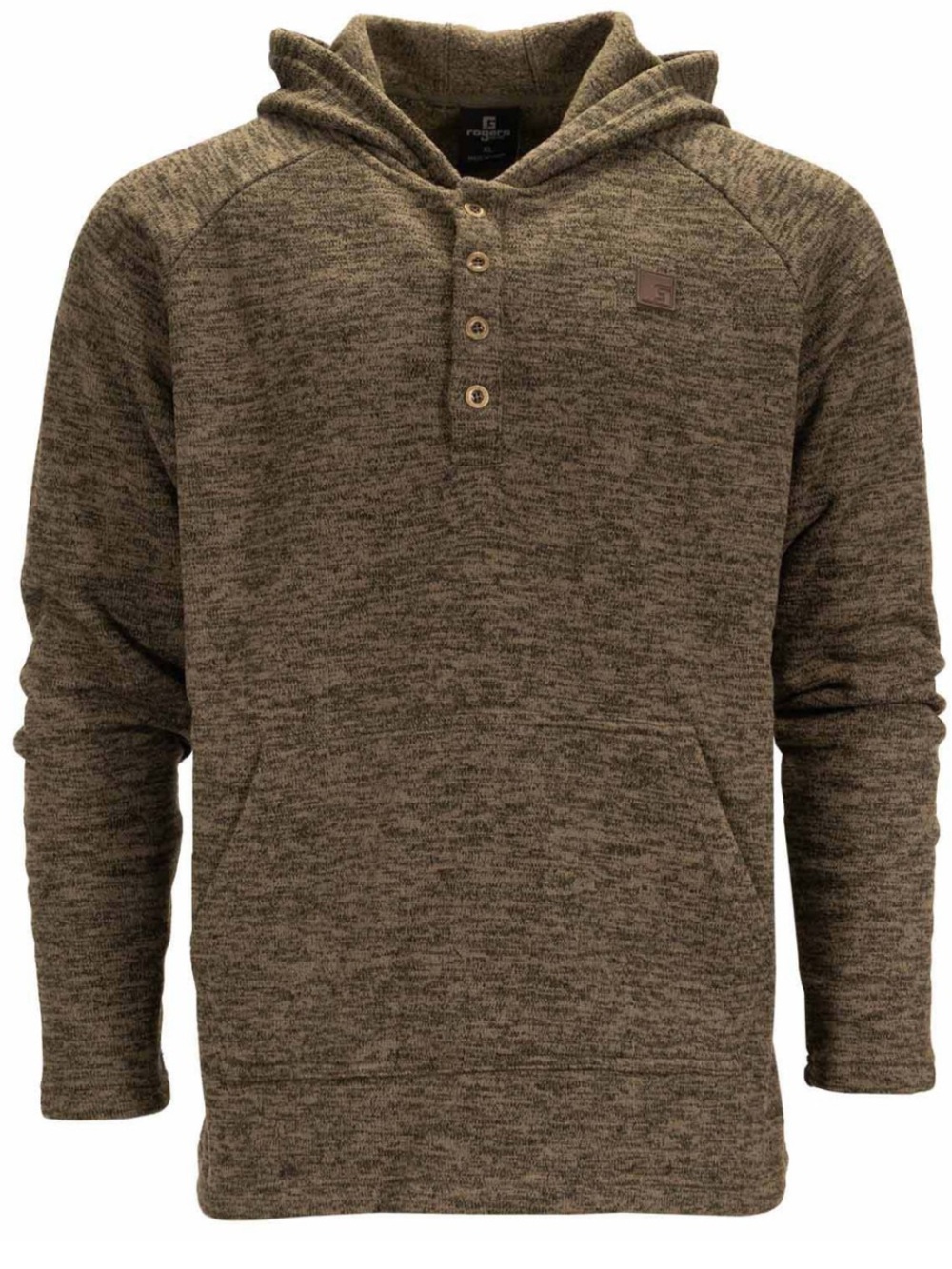 Rogers Classic Sweater Fleece Hoodie Brown Henley Pullover Kangaroo Pocket